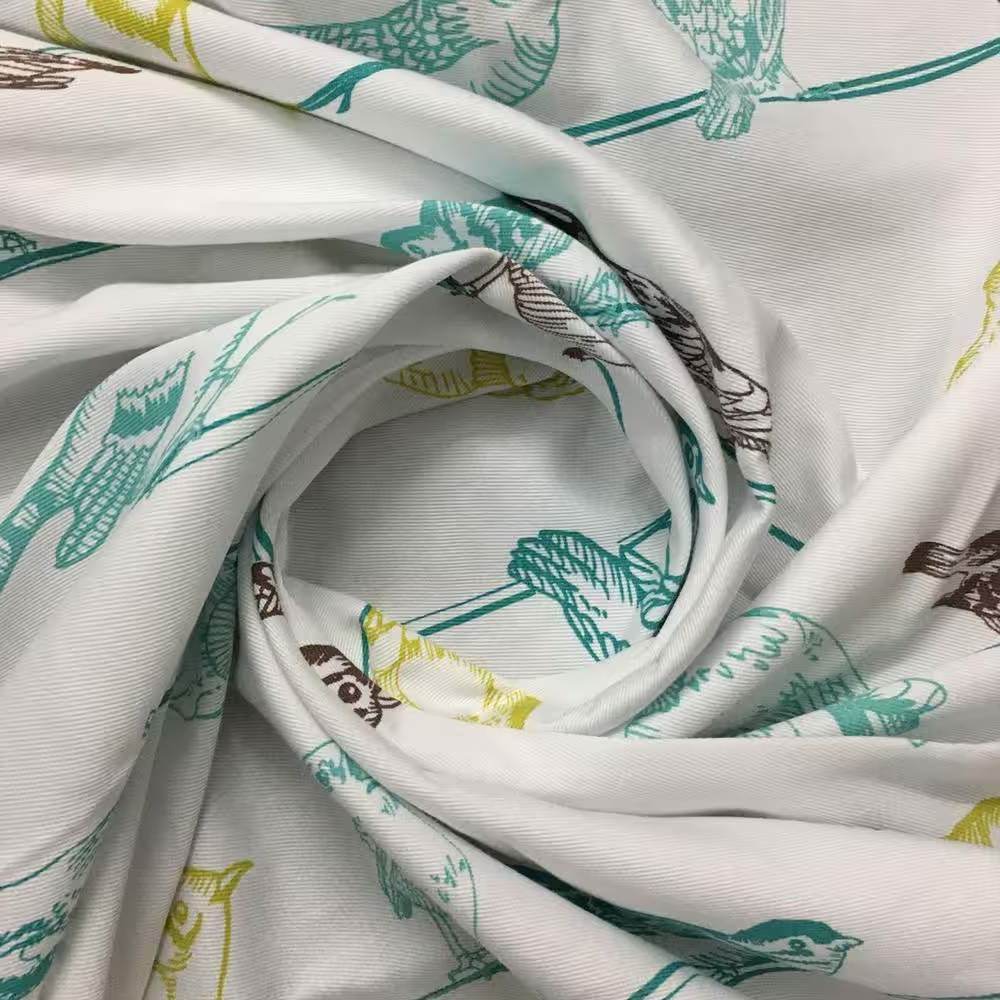 72-inch 100-Percent Cotton Fabric Shower Curtain with Teal Beige Black Birds - Loft&Timber