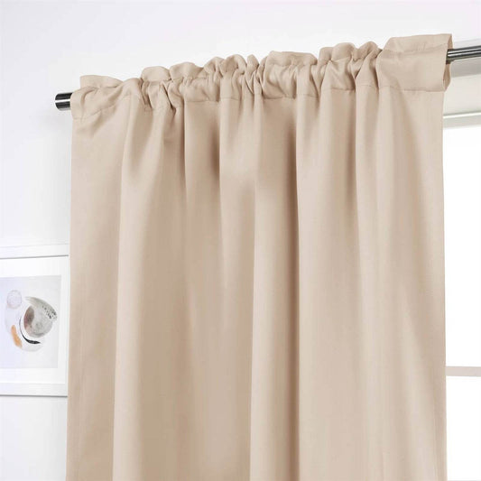 52 x 132 inch Solid Beige Cream Thermal Blackout Curtain Panels - Set of 2 - Loft&Timber