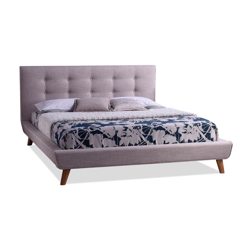 Full size Beige Linen Upholstered Platform Bed with Button Tufted Headboard - Loft&Timber