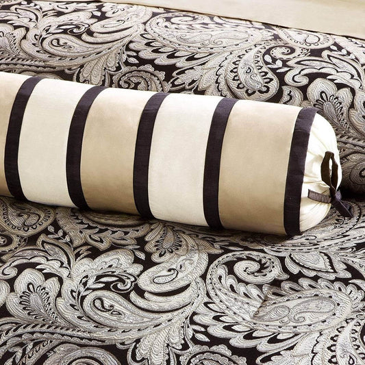 King 12 Piece Cotton Polyester Comforter Set Black Gold Paisley - Loft&Timber