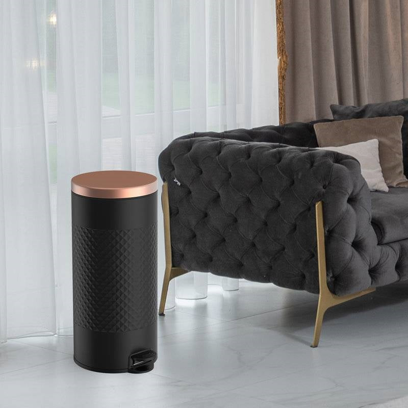 Hands Free Black/Gold Metal Step On Trash Can - 8 Gallons-1