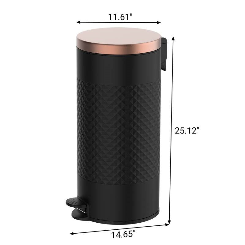 Hands Free Black/Gold Metal Step On Trash Can - 8 Gallons-4