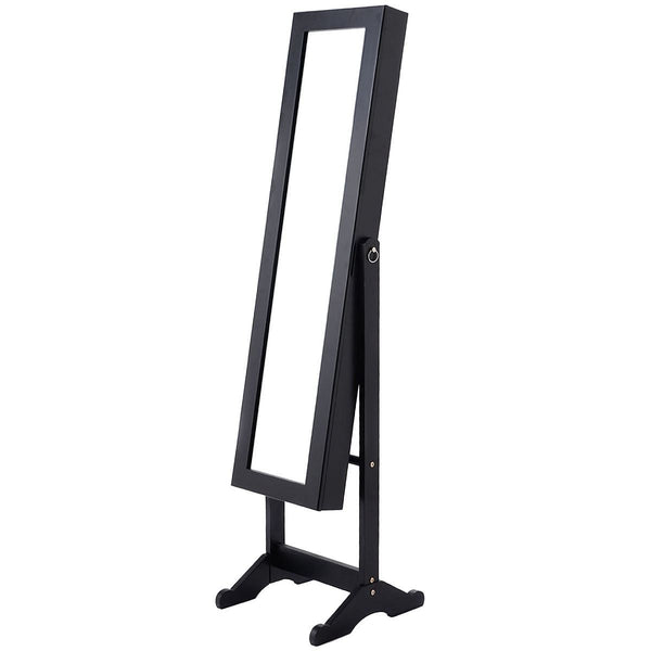 Black Wood Jewelry Storage Cabinet Freestanding Floor Mirror-0