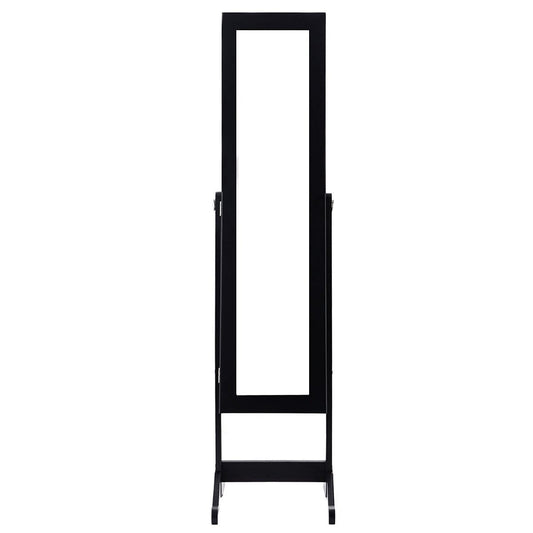 Black Wood Jewelry Storage Cabinet Freestanding Floor Mirror-1