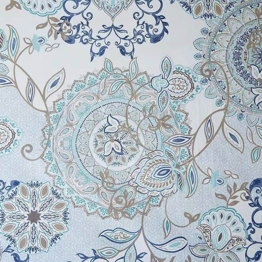72-inch Cotton Shower Curtain with Blue Watercolor Paisley Floral Motif - Loft&Timber