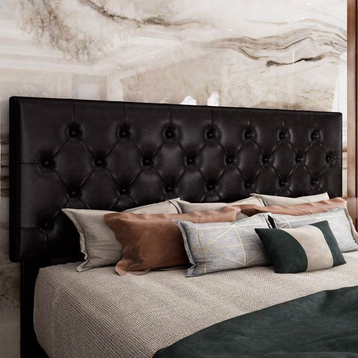 Full Black Faux Leather Upholstered Platform Bed with Button-Tufted Headboard - Loft&Timber