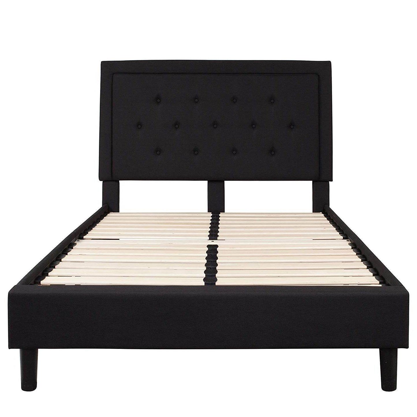 Full size Black Fabric Upholstered Platform Bed Frame with Headboard - Loft&Timber