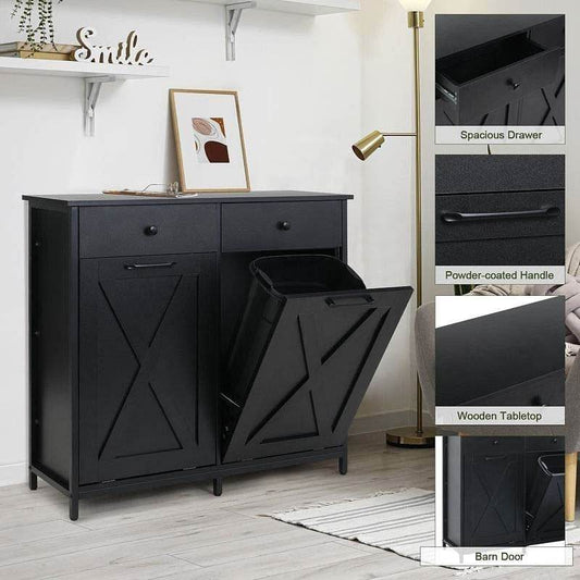 Black Multipurpose 2 Drawer / 2 Tilt Out 10gL Kitchen Laundry Trash/Recycle Storage - Loft&Timber