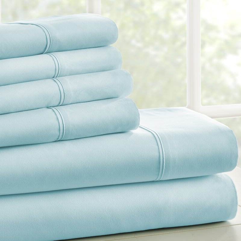 King Size Aqua 6 Piece Wrinkle Resistant Microfiber Polyester Sheet Set - Loft&Timber