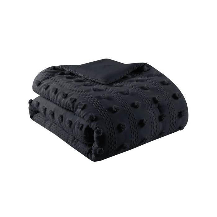 King/Cal King 3 Piece Pompom Microfiber Hypoallergenic Comforter Set in Black - Loft&Timber
