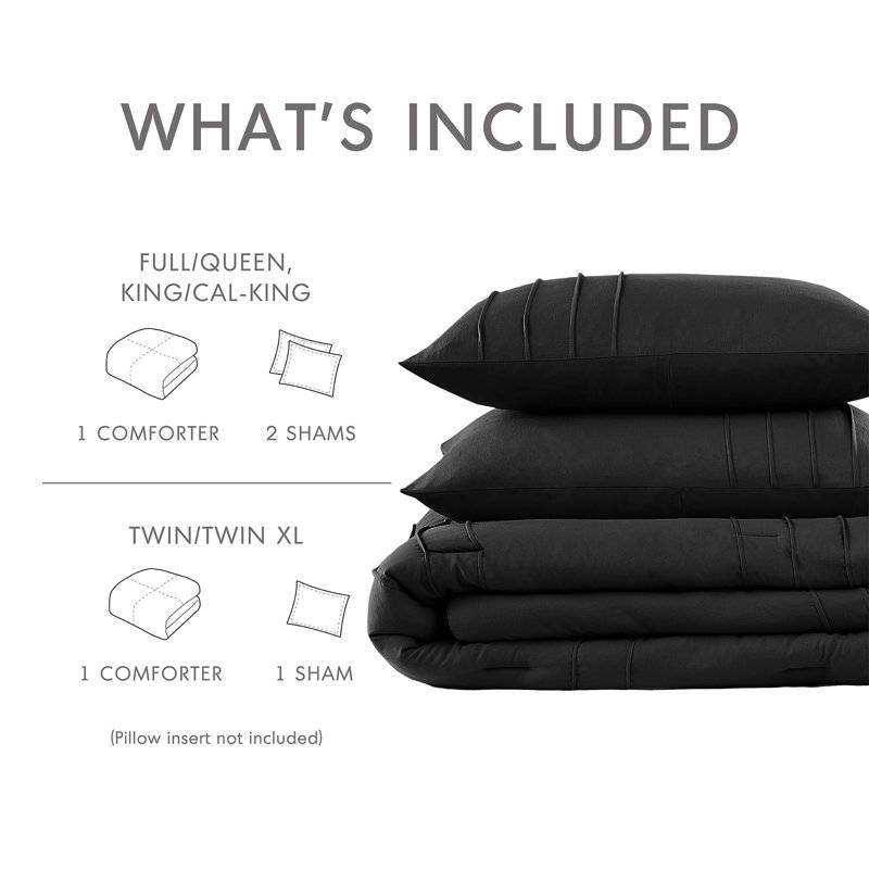 King size Pre-Washed Pleated Microfiber Comforter Set in Black - Loft&Timber