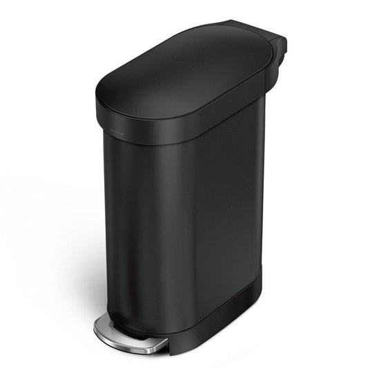 Matte Black 12-Gallon Narrow Kitchen Trash Can with Easy Step-on Lid - Loft&Timber