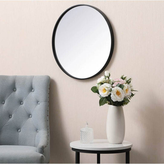 Round 28-inch Wall Mirror in Black - Living Room Bedroom Accent Bathroom Mirror - Loft&Timber