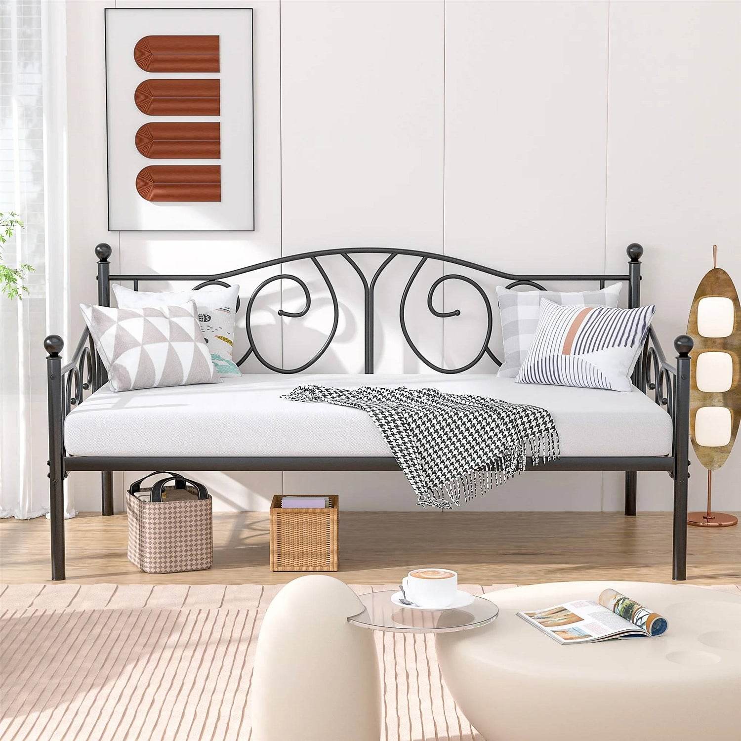 Twin size Victorian Black Metal Daybed Frame - 350 lbs. Weight Capacity - Loft&Timber