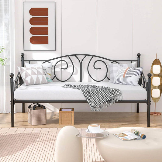 Twin size Victorian Black Metal Daybed Frame - 350 lbs. Weight Capacity - Loft&Timber