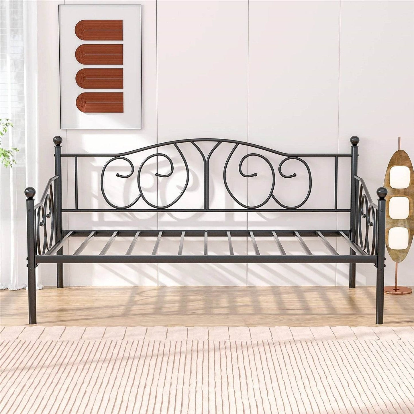Twin size Victorian Black Metal Daybed Frame - 350 lbs. Weight Capacity - Loft&Timber