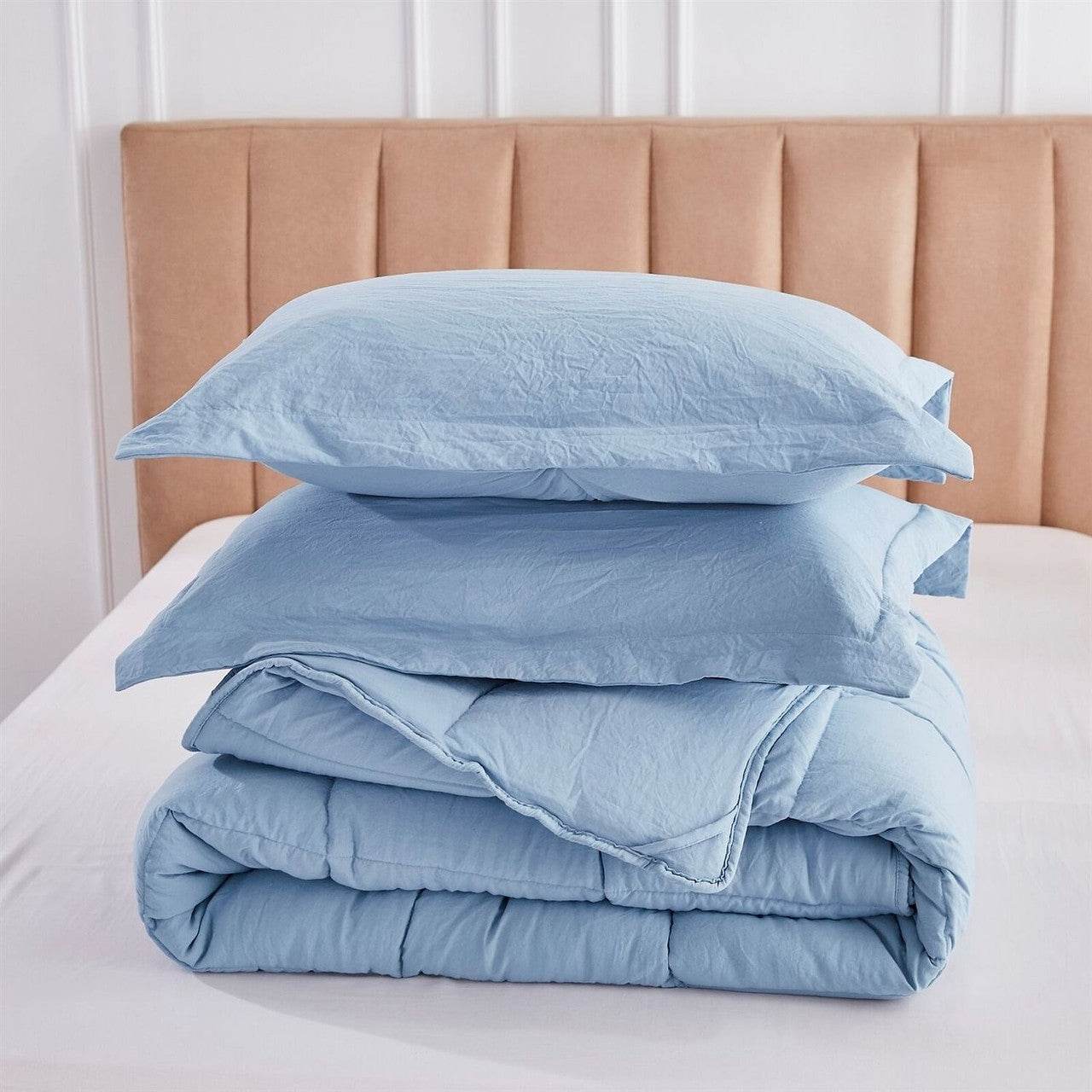 Queen Size Blue 3 Piece Microfiber Reversible Comforter Set - Loft&Timber