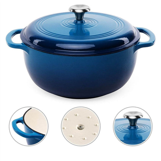 6 Quart Large Blue Enamel Cast-Iron Dutch Oven Kitchen Cookware - Loft&Timber