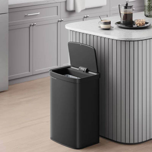 Black 13-Gallon Kitchen Trash Can with Motion Sensor Lid and Carbon Filter - Loft&Timber