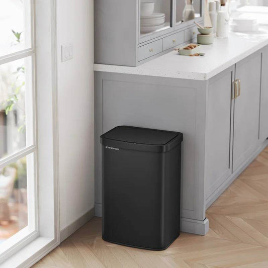 Black 13-Gallon Kitchen Trash Can with Motion Sensor Lid and Carbon Filter - Loft&Timber