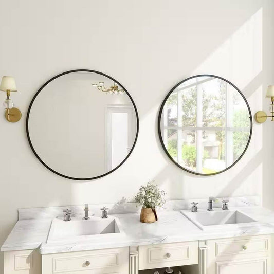 Round 30-inch Circular Bathroom Wall Mirror with Black Frame - Loft&Timber