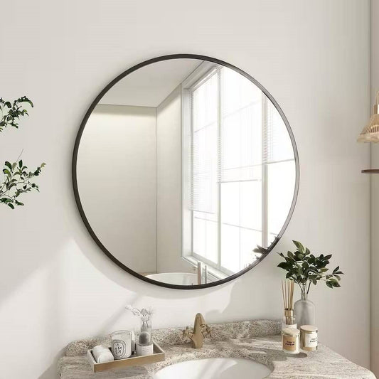 Round 30-inch Circular Bathroom Wall Mirror with Black Frame-1