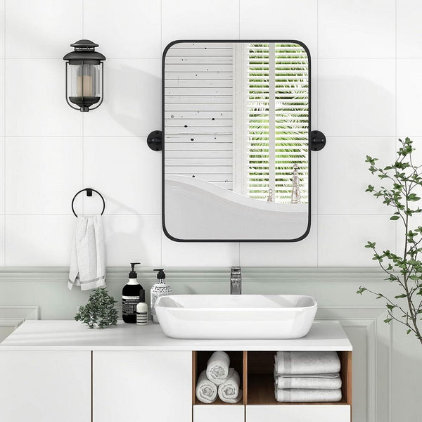 30 x 22 inch Bathroom Wall Mirror with Easy Tilt Pivot and Black Frame-0