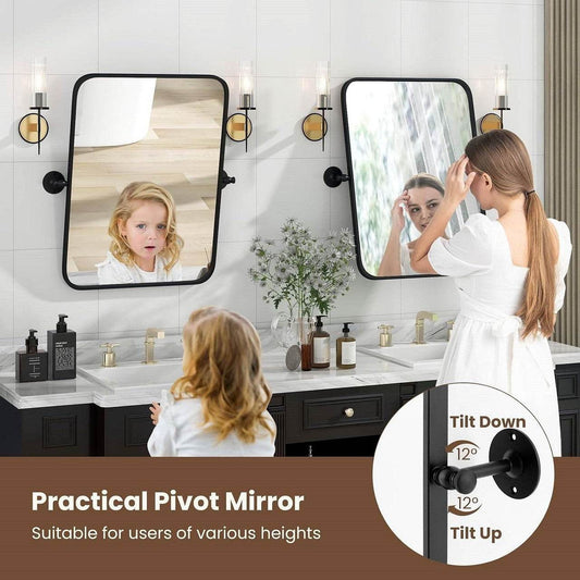 30 x 22 inch Bathroom Wall Mirror with Easy Tilt Pivot and Black Frame - Loft&Timber