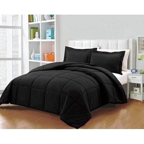 Twin Size Reversible Microfiber Down Alternative Comforter Set in Black - Loft&Timber