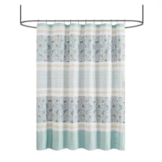 72 x 72-in Cotton Shower Curtain with Teal Blue Grey Cream White Paisley Pattern - Loft&Timber