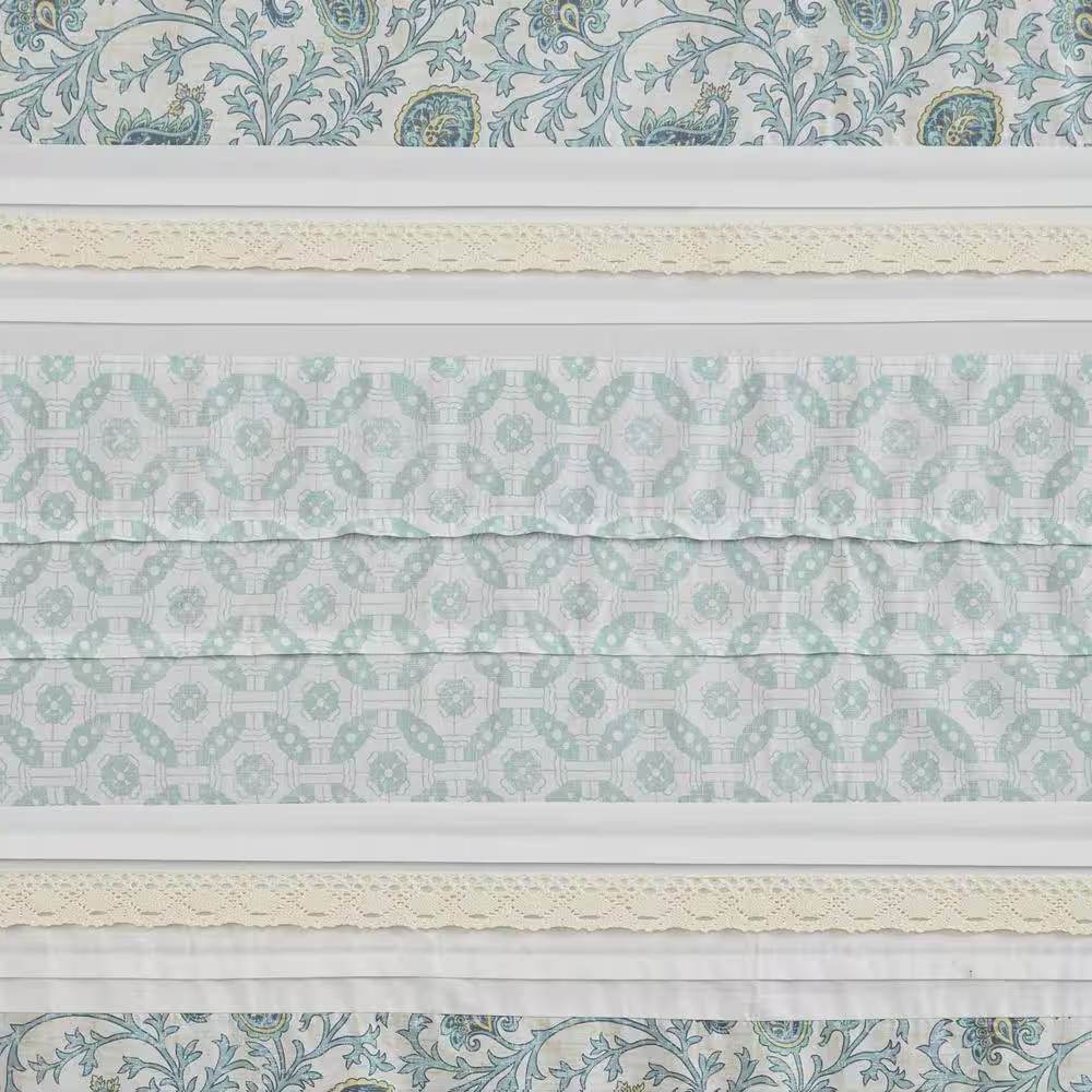 72 x 72-in Cotton Shower Curtain with Teal Blue Grey Cream White Paisley Pattern - Loft&Timber