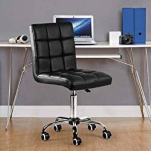Modern Mid-Back Black Faux Leather Office Chair with Removable Arms - Loft&Timber