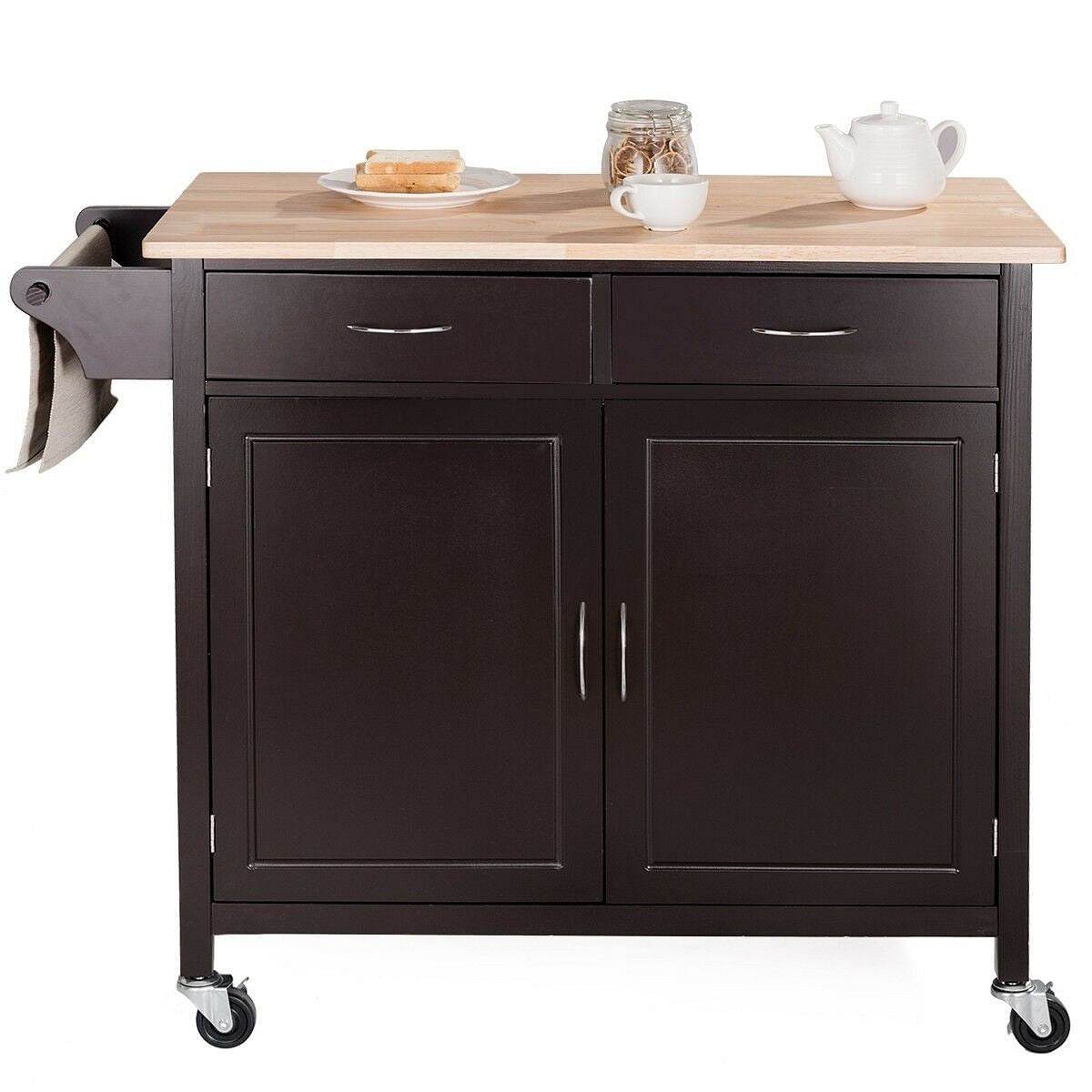 Brown Kitchen Island Storage Cart with Wood Top and Casters - Loft&Timber