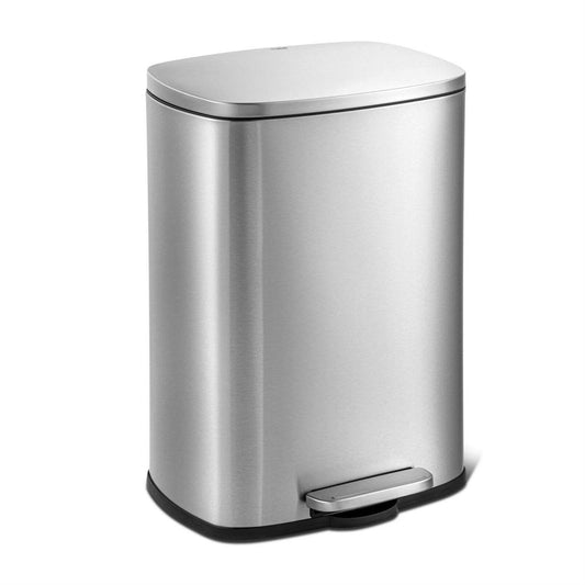 13 Gallon Brushed Stainless Steel Kitchen Trash Can with Step Open Lid - Loft&Timber