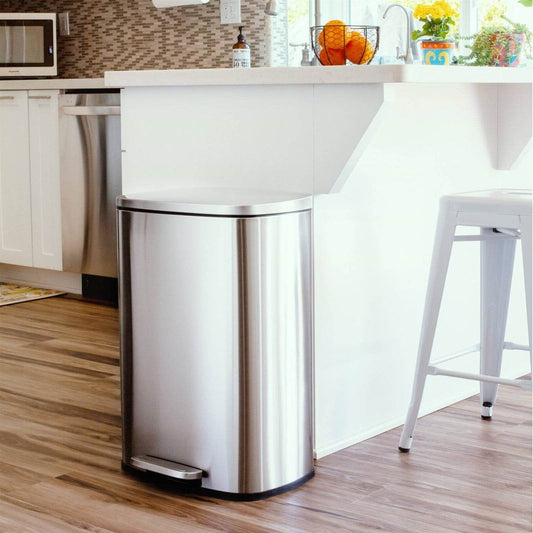 13 Gallon Brushed Stainless Steel Kitchen Trash Can with Step Open Lid - Loft&Timber