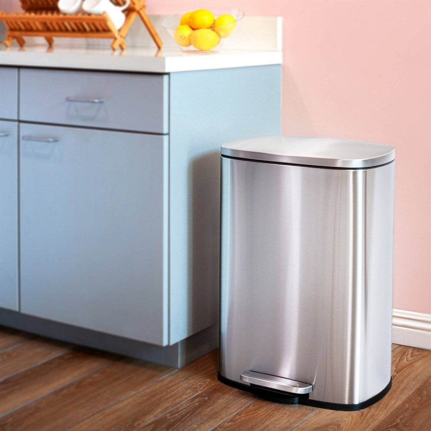 13 Gallon Brushed Stainless Steel Kitchen Trash Can with Step Open Lid - Loft&Timber