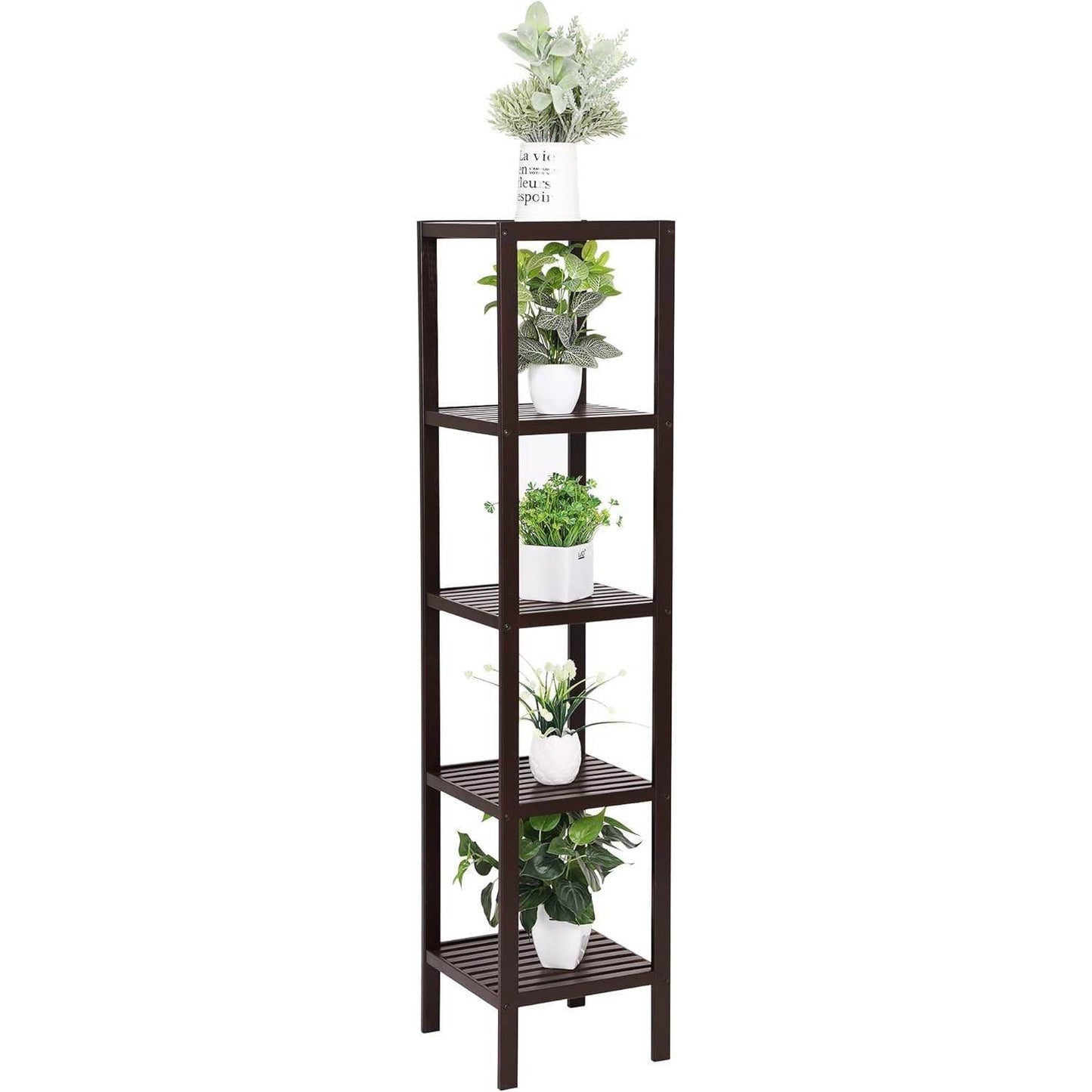 Brown Bamboo Wood 4-Shelf Versatile Storage Unit Rack Narrow Bookcase - Loft&Timber