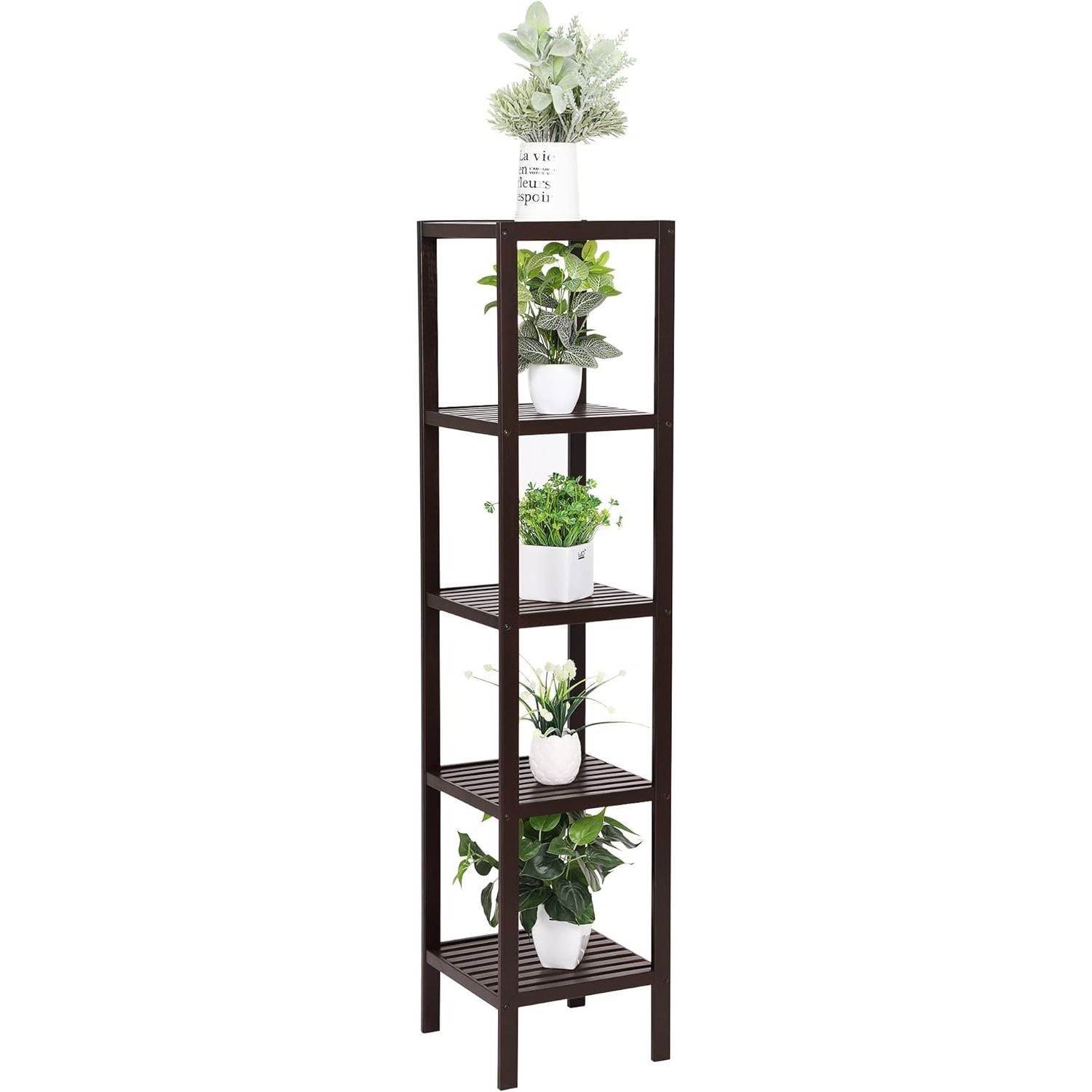 Brown Bamboo Wood 4-Shelf Versatile Storage Unit Rack Narrow Bookcase - Loft&Timber