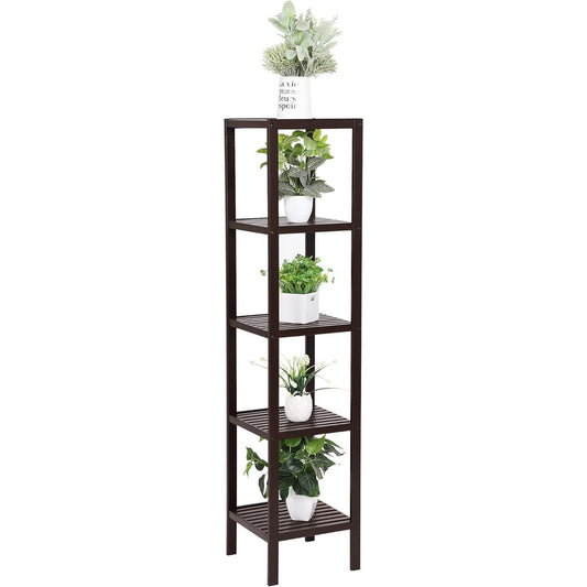 Brown Bamboo Wood 4-Shelf Versatile Storage Unit Rack Narrow Bookcase - Loft&Timber