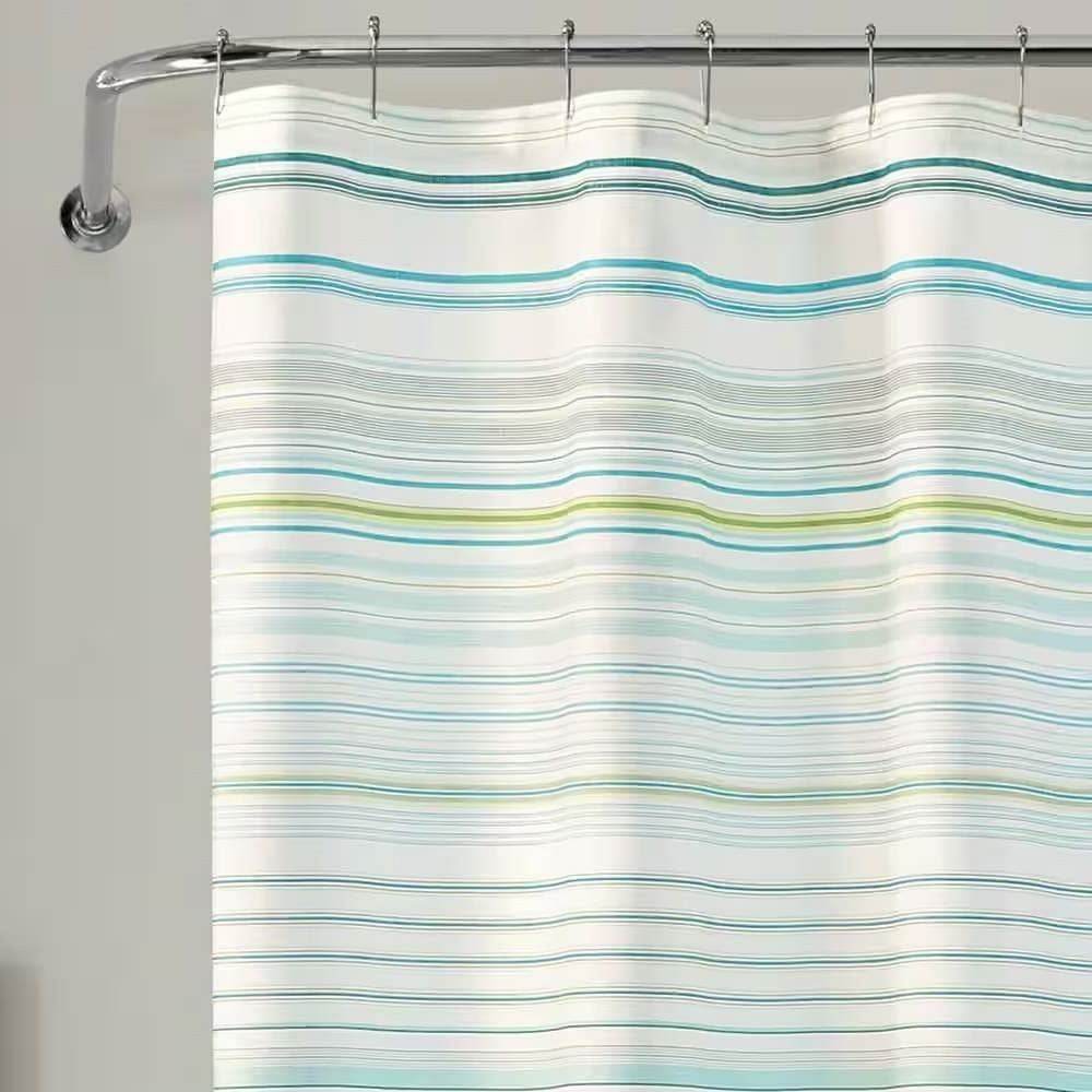 72-inch Sea Breeze Blue Green White Cabana Stripe Cotton Shower Curtain - Loft&Timber