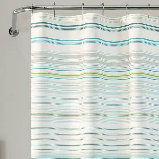 72-inch Sea Breeze Blue Green White Cabana Stripe Cotton Shower Curtain - Loft&Timber