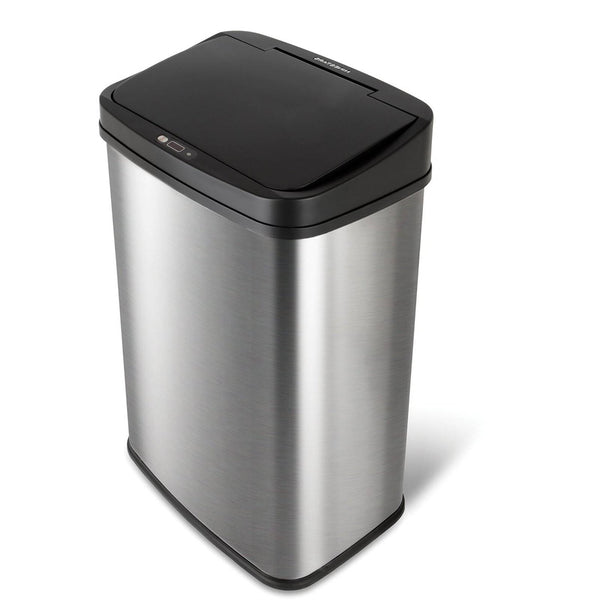 Black Top 13-Gallon Stainless Steel Kitchen Trash Can with Motion Sensor Lid-0