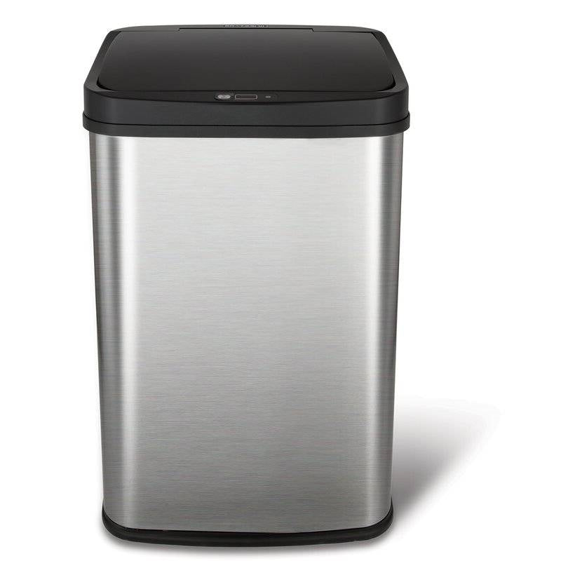 Black Top 13-Gallon Stainless Steel Kitchen Trash Can with Motion Sensor Lid-1