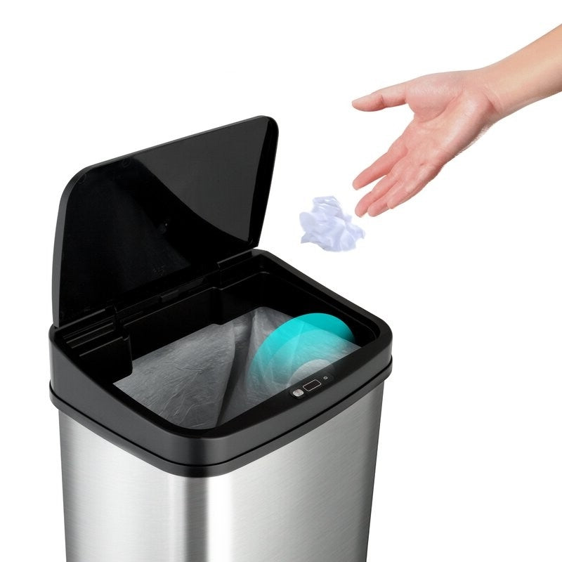 Black Top 13-Gallon Stainless Steel Kitchen Trash Can with Motion Sensor Lid-2