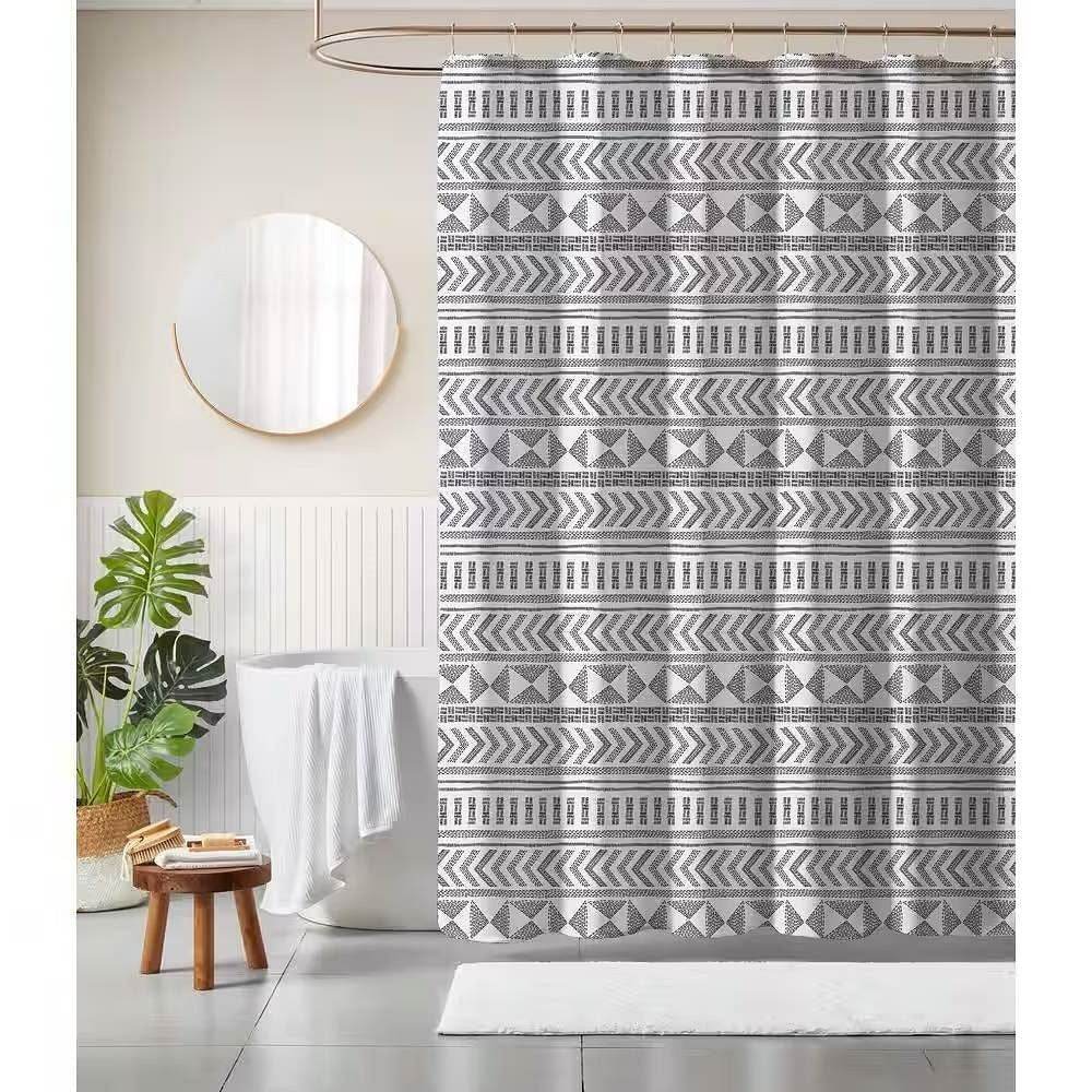 72-inch Polyester Shower Curtain with Black White Scandinavian Chevron Pattern - Loft&Timber