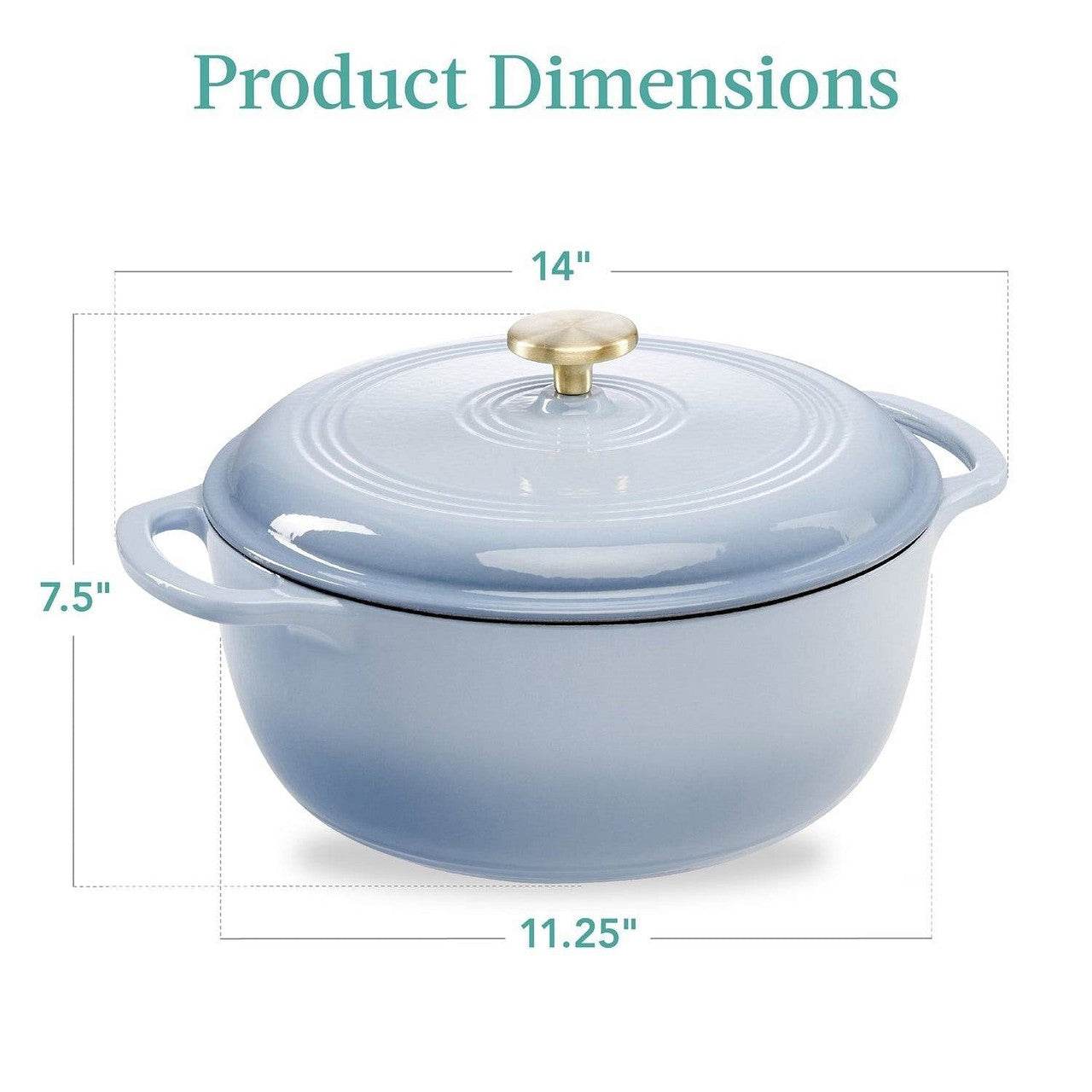 6 Quart Large Baby Blue Enamel Cast-Iron Dutch Oven Kitchen Cookware - Loft&Timber