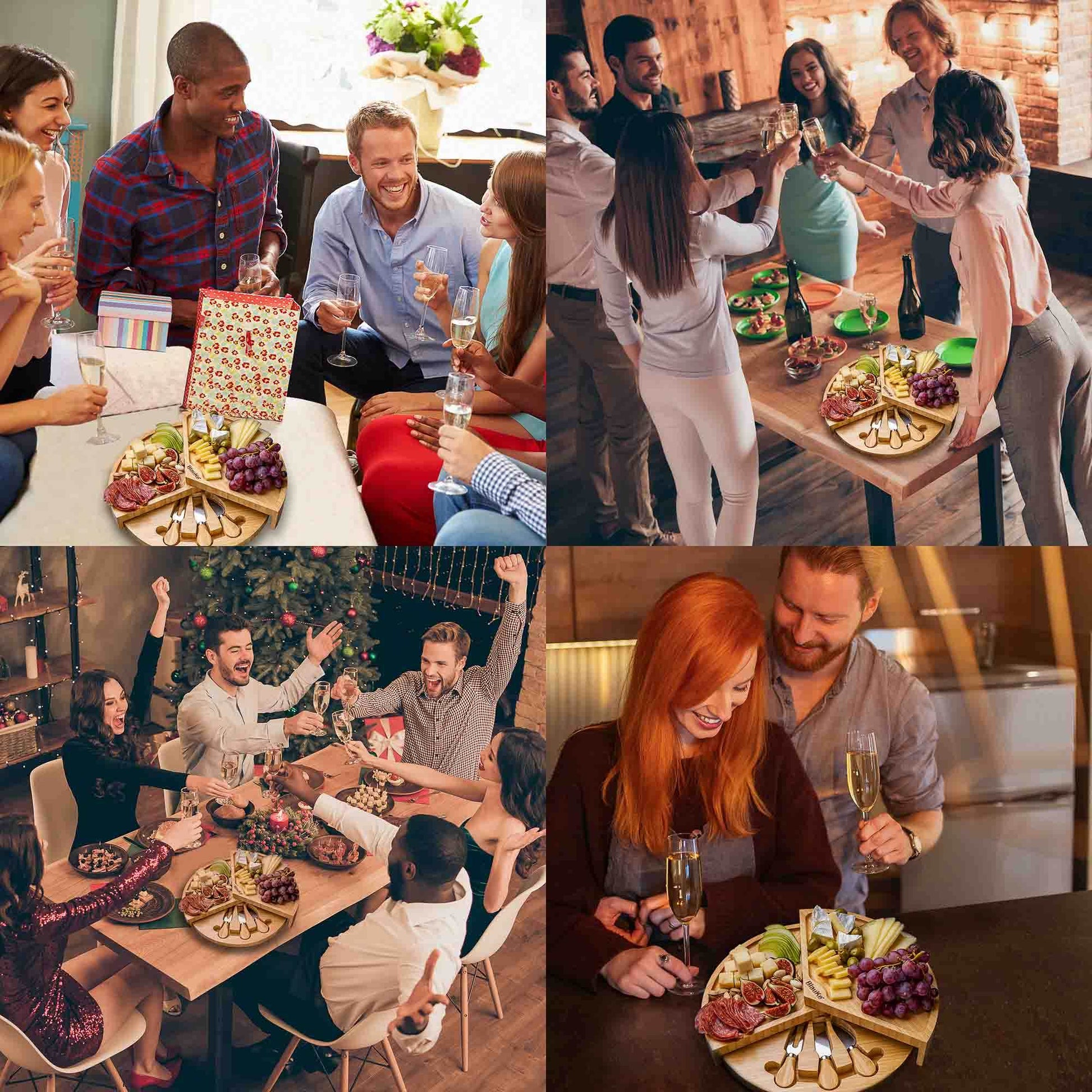 Bamboo Cheese Board and Knife Set - 14 Inch Swiveling Charcuterie Board with Slide-Out Drawer - Cheese Serving Platter, Round Serving Tray - Loft&Timber