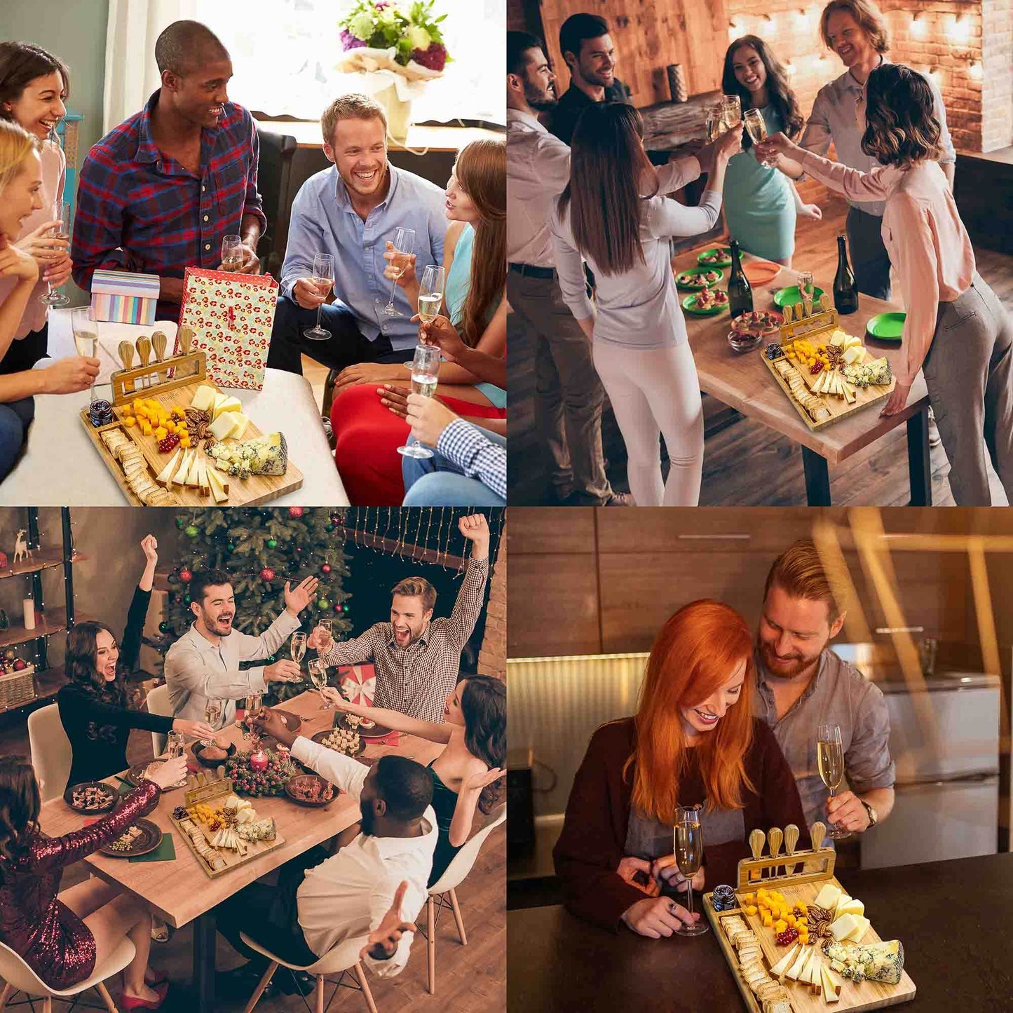 Bamboo Cheese Board and Knife Set - 14x11 inch Charcuterie Board with 4 Cheese Knives - Wood Serving Tray - Loft&Timber