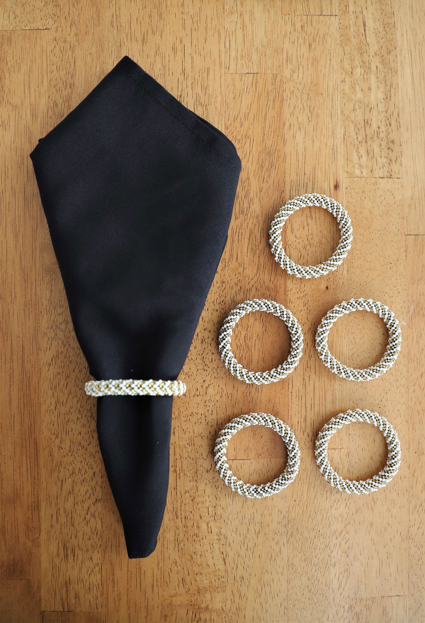 Beaded Single Napkin Rings Various Colors, Set of 4| Handmade in Tanzania - Loft&Timber