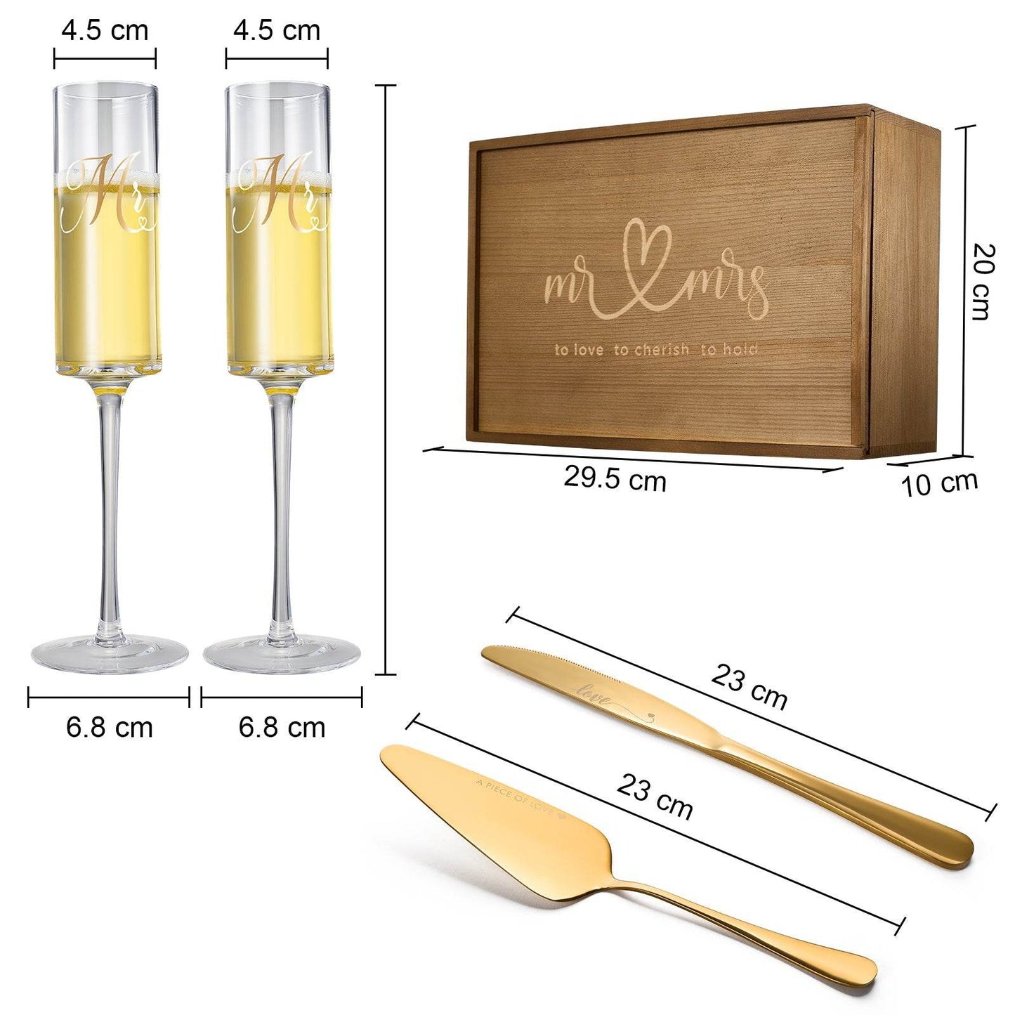 Wedding, Bridal Mr & Mrs Champagne Flutes Gift | Set of 2 | Crystal Champagne Flutes for Him and Her, Valentine's Day, Housewarming Gifts, Engagement Shower Gift for Bride and Groom GIFT BOX (Gold) - Loft&Timber